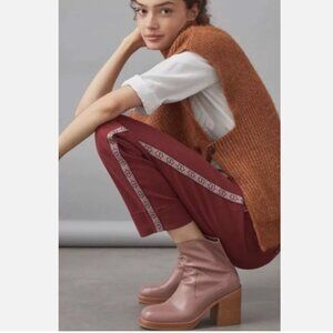 Anthropologie US‎ 2 Tapered Side Stripe Pants Wine Color Trousers